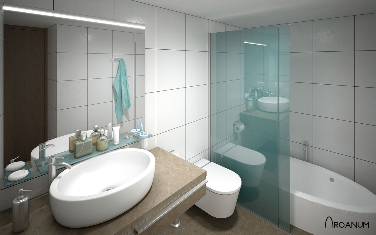Five residential buildings in Palma, render bathroom
